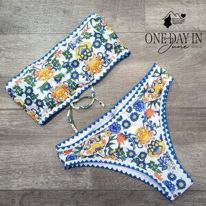 Zaful Floral Bandeau Bikini Swimsuit Size S